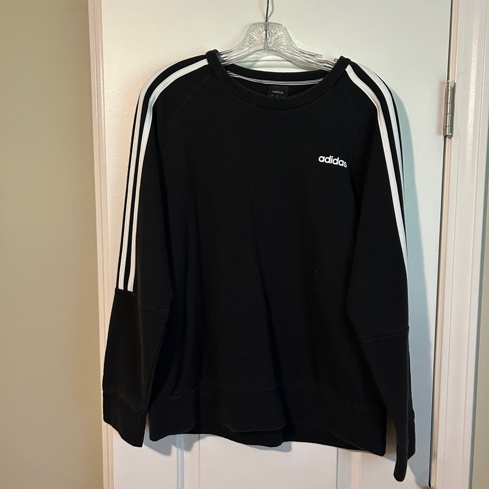 Adidas Black Crewneck Sweater with Signature Stripes